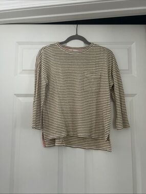 Boden Beige and White Striped Long Sleeve Top